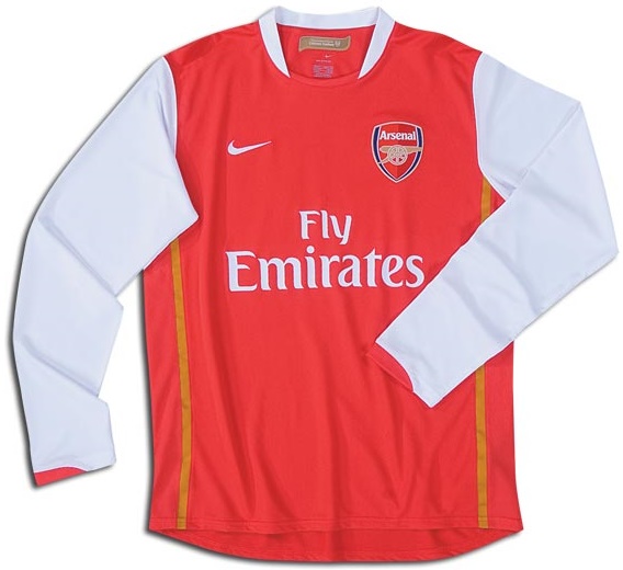 Arsenal shirts: 2007 home long sleeve red, white and yellow shirt