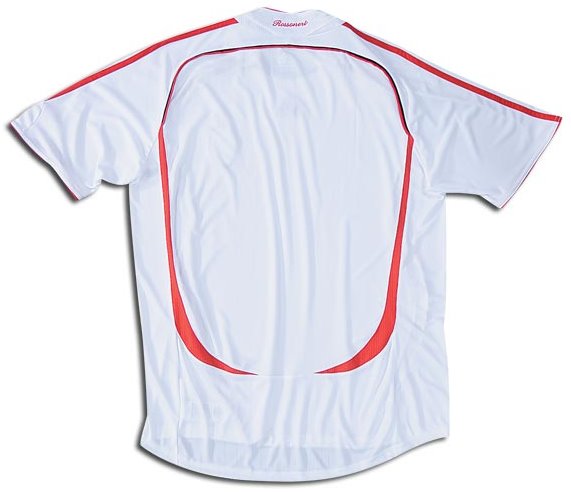 Milan shirts: 2007 away white, red and white shirt