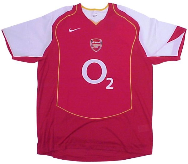 Arsenal shirts: 2005 home red, white and yellow shirt