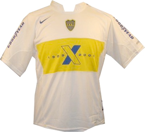 Boca Juniors shirts: 2006 centennary commemoration away white and yellow (gold) Centennary shirt