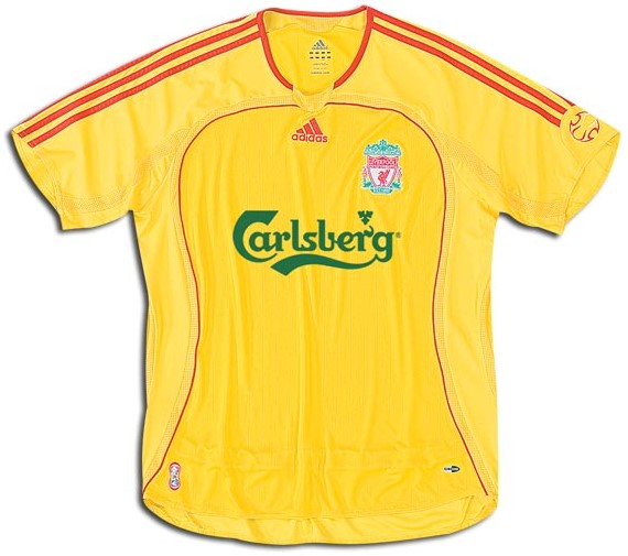 Liverpool shirts: 2007 away yellow and red shirt
