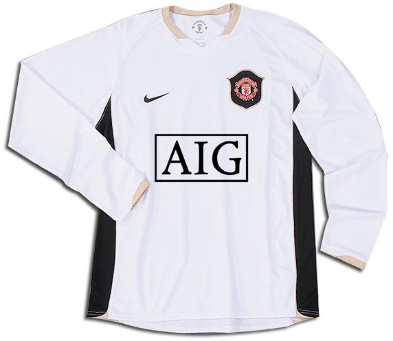 Manchester United shirts: 2007 away long sleeve white and black shirt