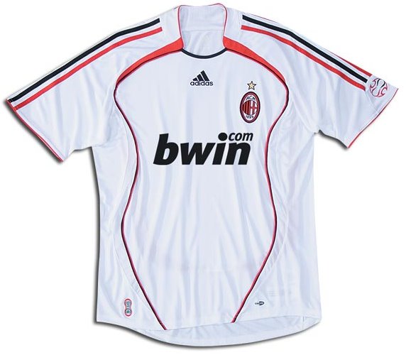Milan shirts: 2007 away white, red and white shirt